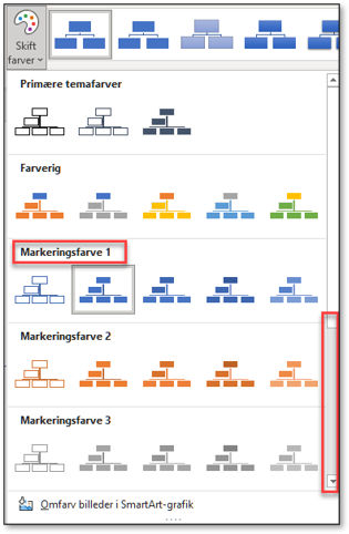 Farvemuligheder til organsationsdiagram i Word