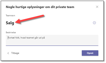 Giv dit Team et navn