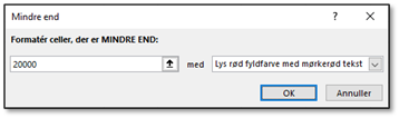 Betinget formatering: Mindre end