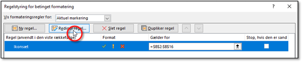Betinget formatering: Rediger regel