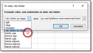 Betinget formatering: Vælg datokriterie