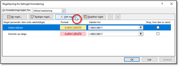 Betinget formatering: Administrer regler