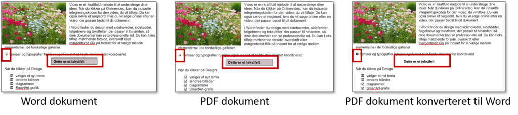 Eksempel på fejl når du konverterer pdf til Word