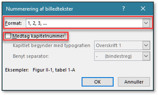 Billede i Word vælg nummerformat til billedtekst