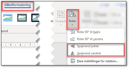 Spejlvend billede i Word