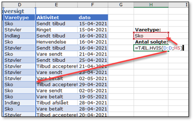 Funktionen Tæl hvis i Excel