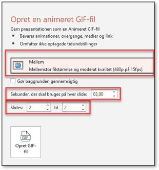 Indstillinger til GIF filer