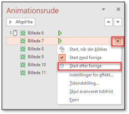 Vælg start efter forrige