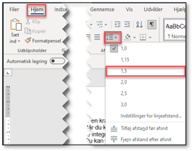 Vælg linjeafstand til folder i Word