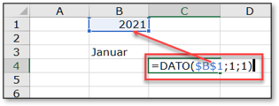 Skriv 1. januar med funktionen DATO