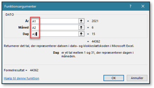 Funktionen DATO med cellehenvisninger