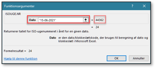 Funktionen ISOUGE.NR med dato skrevet ind