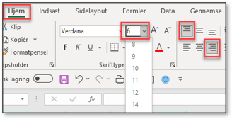 Formatering af ugenr skriftstørrelse 6, justeret til top af celle og højre