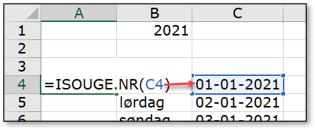 Opret ugenummer med funktionen ISOUGE.NR