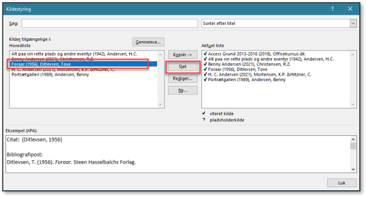 Litteraturliste i Word slet kilde i hovedlisten