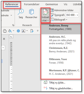 Litteraturliste i Word indsæt citat