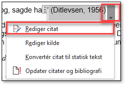 Litteraturliste i Word indsæt sidetal ved hjælp af rediger citat