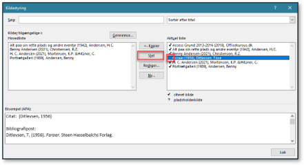 Litteraturliste i Word slet kilde på aktuelle liste efter henvisninger er slettet