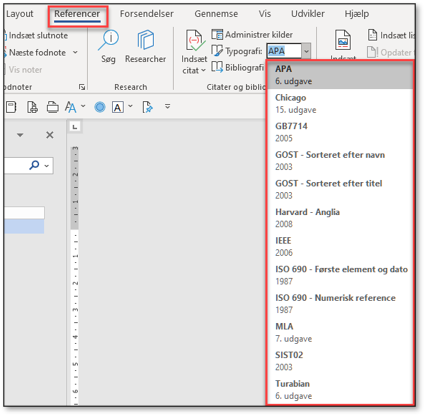 Litteraturliste i Word vælg standard