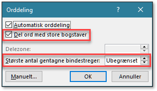 Dialogboksen orddeling