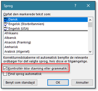 Fravælg orddeling for et ord i dialogboksen sprog