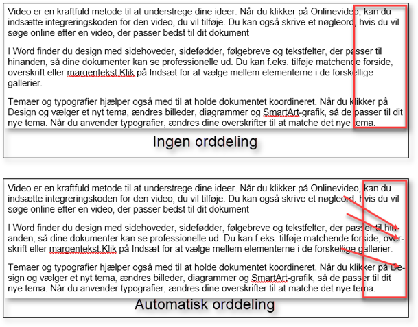 Ingen og automatisk orddeling i Word