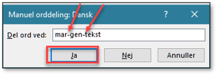 Manuel orddeling i Word vælg Words forslag