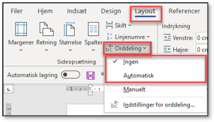 Fanen Layout med Menuen orddeling