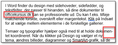 Eksempel med ord der er undtaget for orddeling i Word