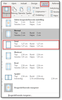 Skift til smalle margener i jobansøgning skabelon i Word