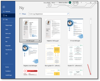 Åbn en jobsøgning skabelon i Word ved at dobbeltklikke på den