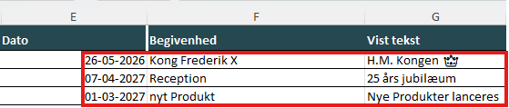 Tilføj egne mærkedage til kalenderen i Excel