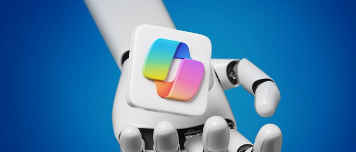 Buenos Aires, Argentina - January 7th, 2024: Robotic monkey holding a copilot logo icon. 3d illustration.