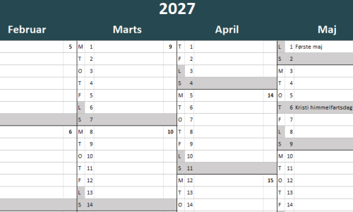 Excel kalender 2027