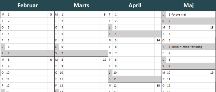 Excel kalender 2027
