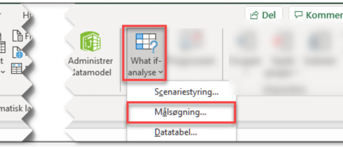 Målsøgning i Excel