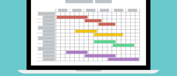 project estimated schedule as gantt chart on laptop screen